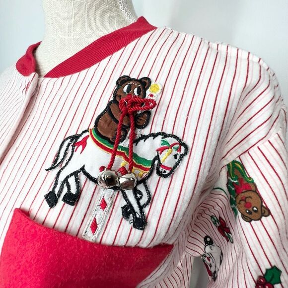 NWT VTG Moon Dance Christmas Teddy Bear Holly Candy Cane Striped Pajama Set M - Picture 3 of 12